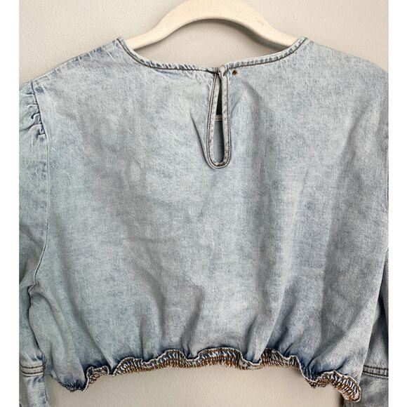 NWT WeWoreWhat Denim Cotton Crop Top Women's Large - Picture 5 of 5